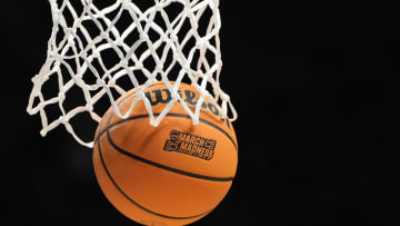 Mar 23, 2024; Charlotte, NC, USA; A ball goes through the net at Spectrum Center. Mandatory Credit: Bob Donnan-USA TODAY Sports