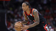 Apr 1, 2024; Chicago, Illinois, USA; Chicago Bulls forward DeMar DeRozan (11) looks to pass the ball against the Atlanta Hawks during the first half at United Center. Mandatory Credit: Kamil Krzaczynski-USA TODAY Sports