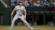 Sep 2, 2024; Arlington, Texas, USA; New York Yankees left fielder Alex Verdugo (24) in action during the game between the Texas Rangers and the New York Yankees at Globe Life Field. Mandatory Credit: Jerome Miron-Imagn Images