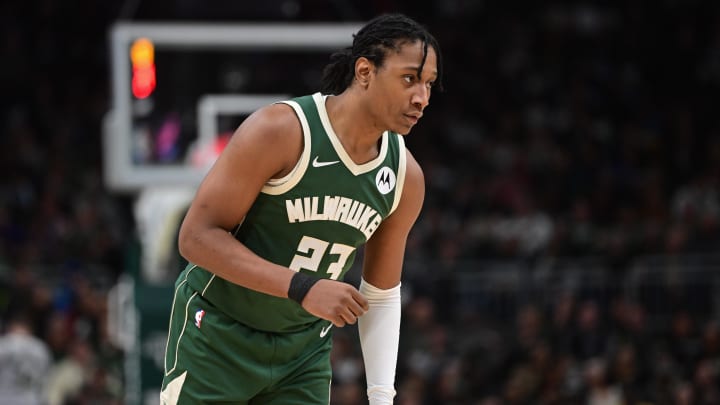 Apr 3, 2024; Milwaukee, Wisconsin, USA;  Milwaukee Bucks guard TyTy Washington Jr. (23) looks on in the second quarter against the Memphis Grizzlies at Fiserv Forum. Mandatory Credit: Benny Sieu-USA TODAY Sports