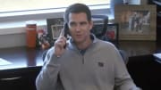 New York Giants general manager Joe Schoen on the phone with Carolina Panthers general manager and president of football operations Dan Morgan during an episode of HBO's Hard Knocks. 