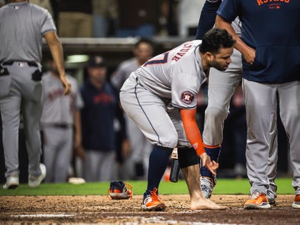 Jose Altuve Foul Ball Foot Takes Shoe Off 1