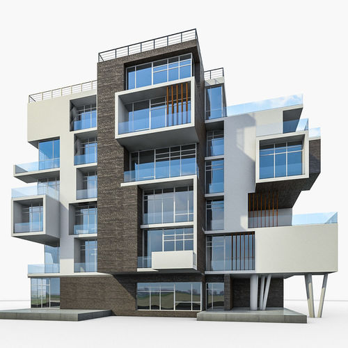 Modern Apartment Building 01 Low-poly 3D model