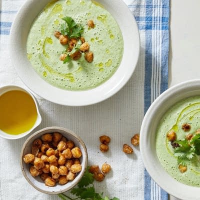 Cucumber Tahini Gazpacho with Crispy Spiced Chickpeas