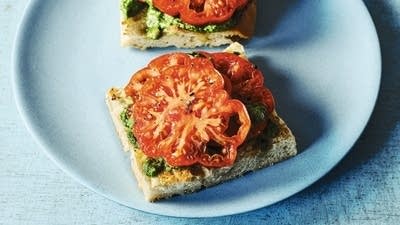 Tomatoes with English Pesto on Toasted Focaccia