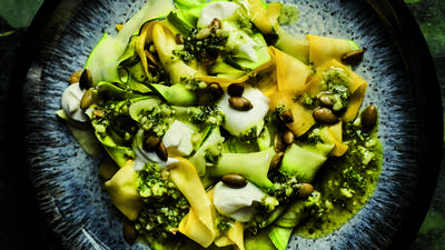 Shaved Summer Squash Salad with Pesto and Pepitas