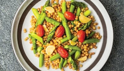 Israeli Couscous with Asparagus and Tomato Confit