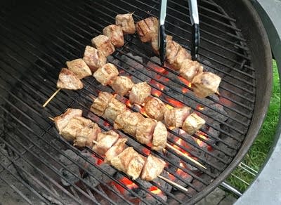 Pork Skewers with Maple-Mustard BBQ Sauce