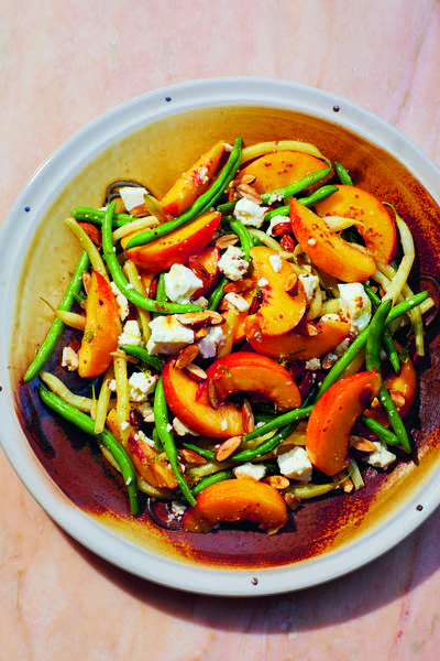 Salad of Nectarines, Green Beans, Almonds and Feta