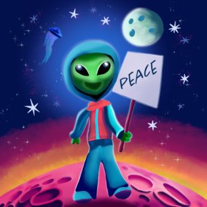 Aliens Peace - Tina Mitchell Art