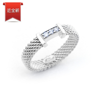 二手品 Tiffany&amp;Co. 蒂芙尼 3鑽雙T網狀925純銀戒指