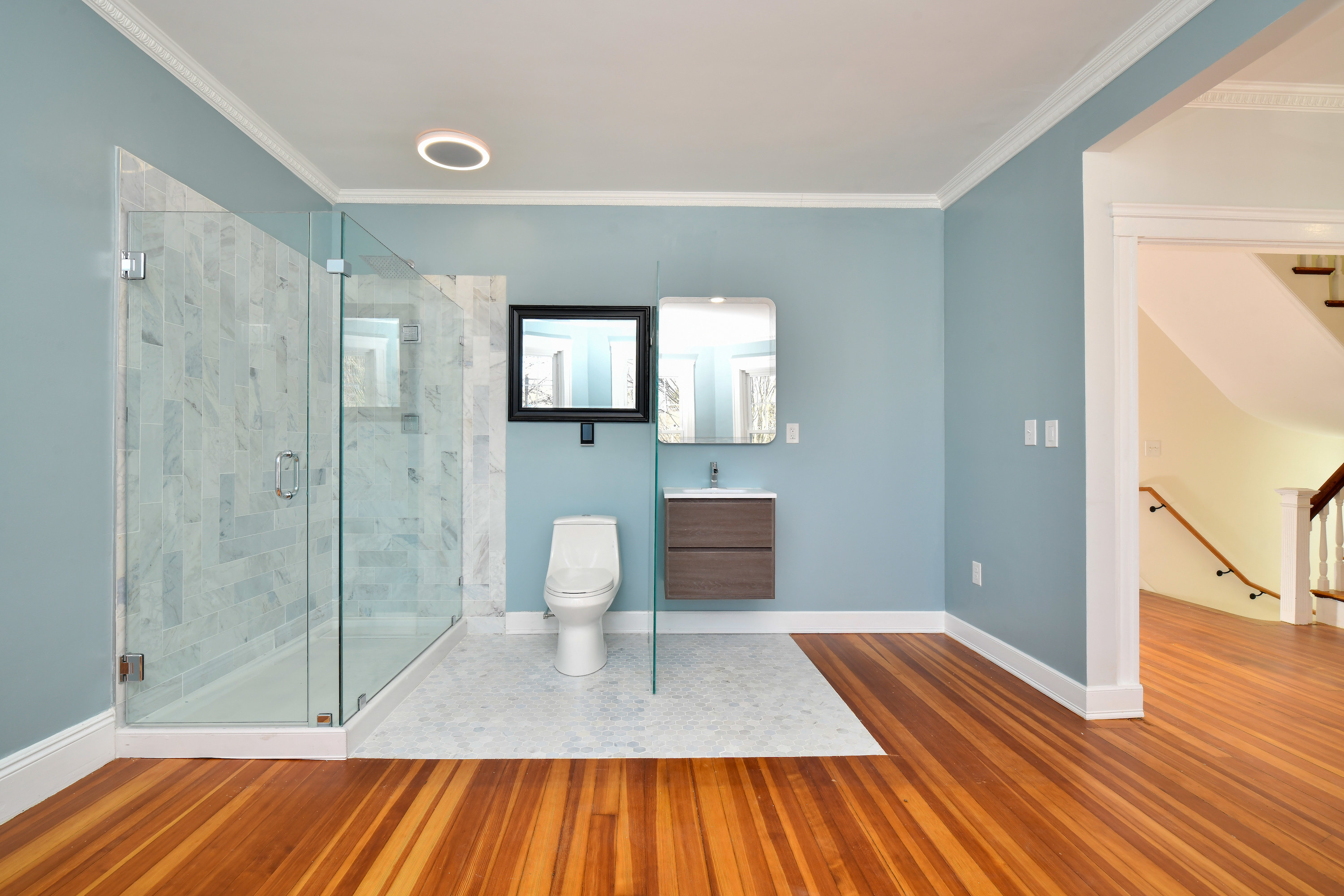 An open concept bathroom