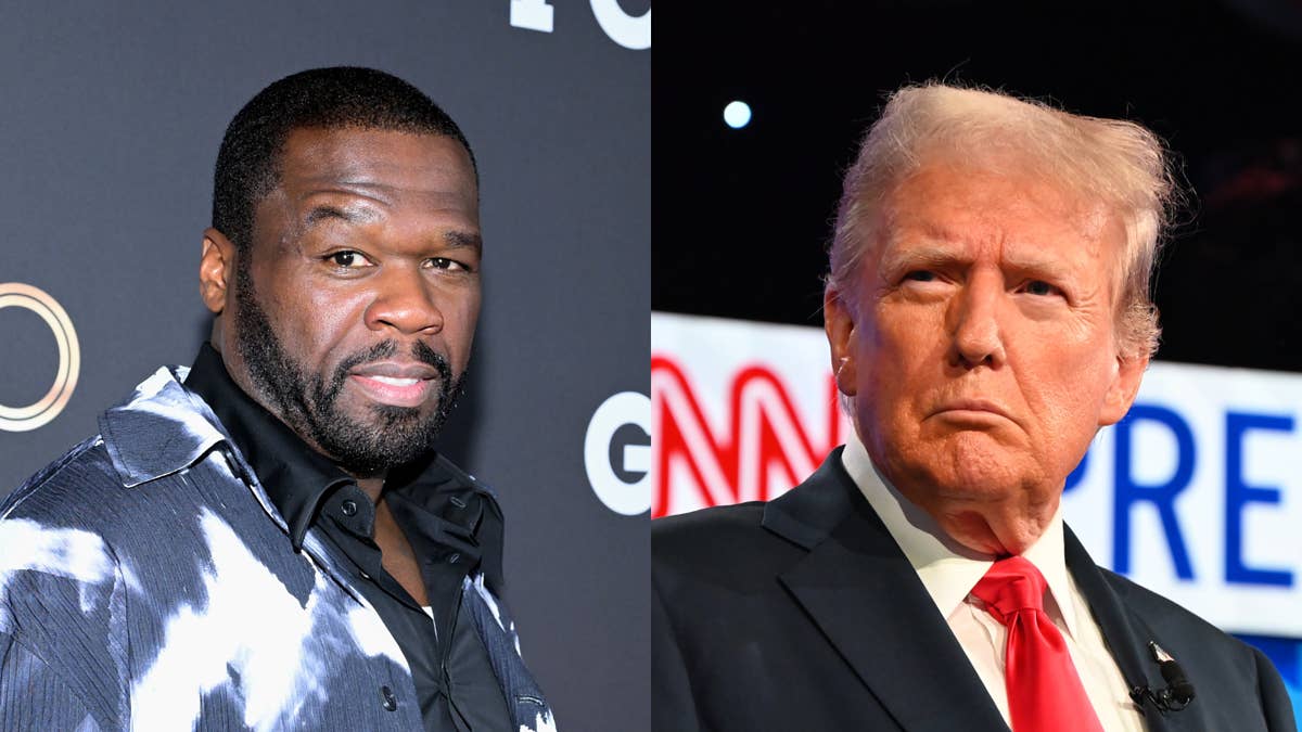 While performing "Many Men" in Boston over the weekend, the screen behind 50 showed the cover of ' Get Rich or Die Tryin',' but with Trump's head placed on the rapper's body.