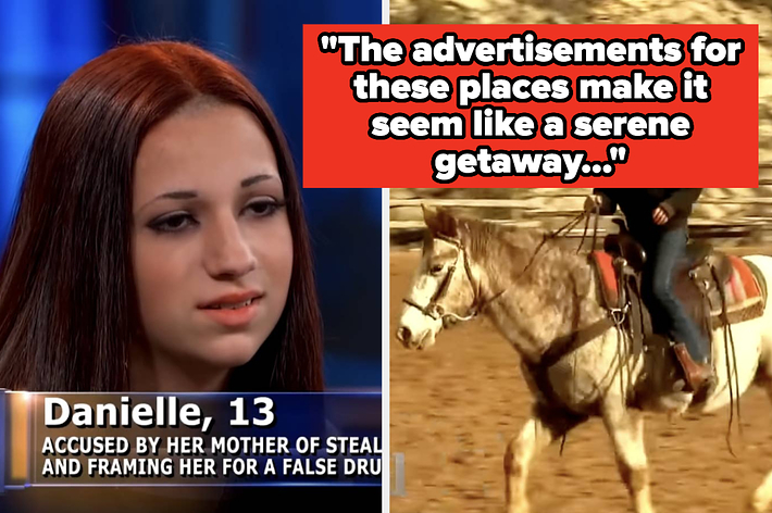 Teen girl on TV show; overlay text discusses misleading advertisements for serene getaways