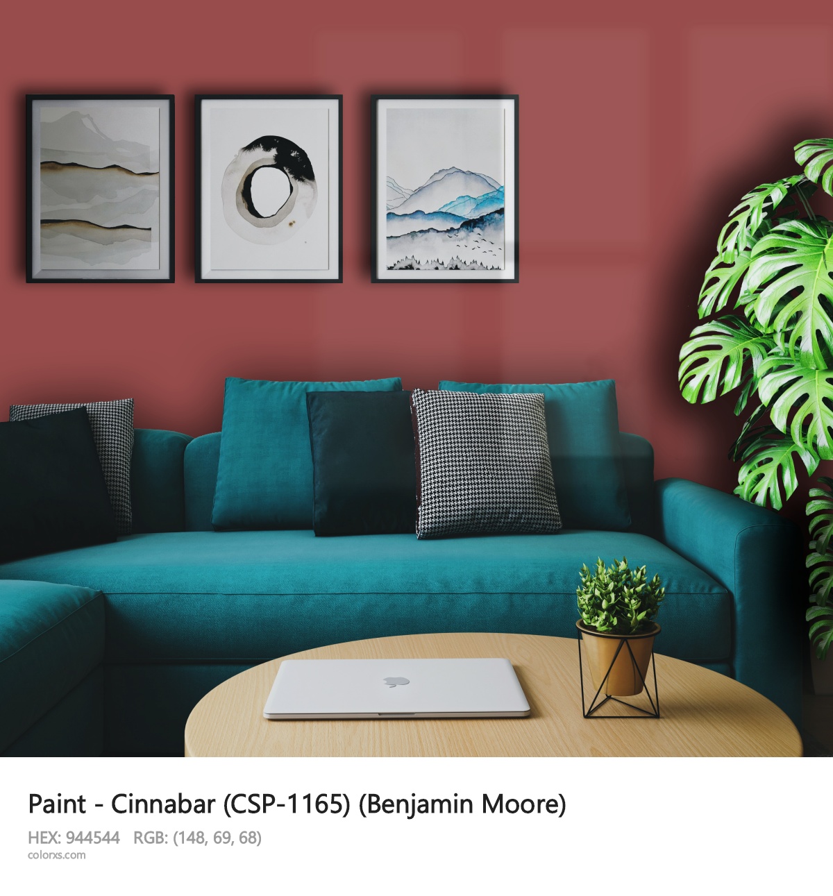 Benjamin Moore Cinnabar (CSP-1165) Paint cozy coffee corner interior