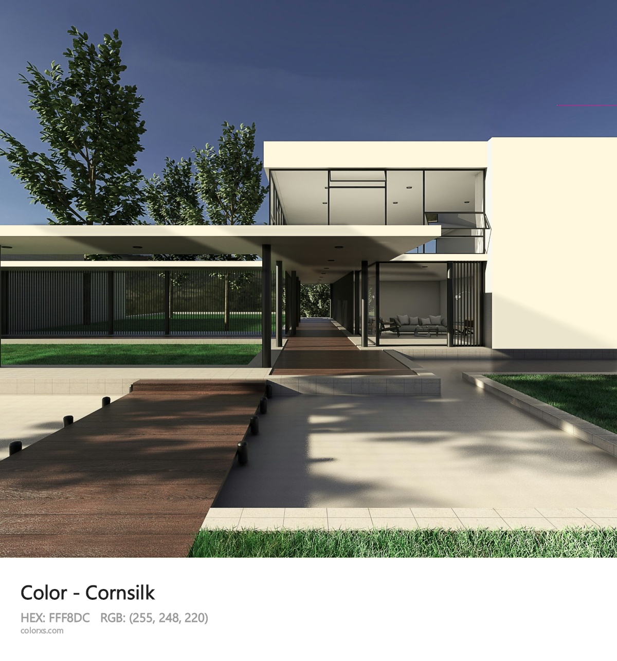 Cornsilk Color exterior design modern house with walkway