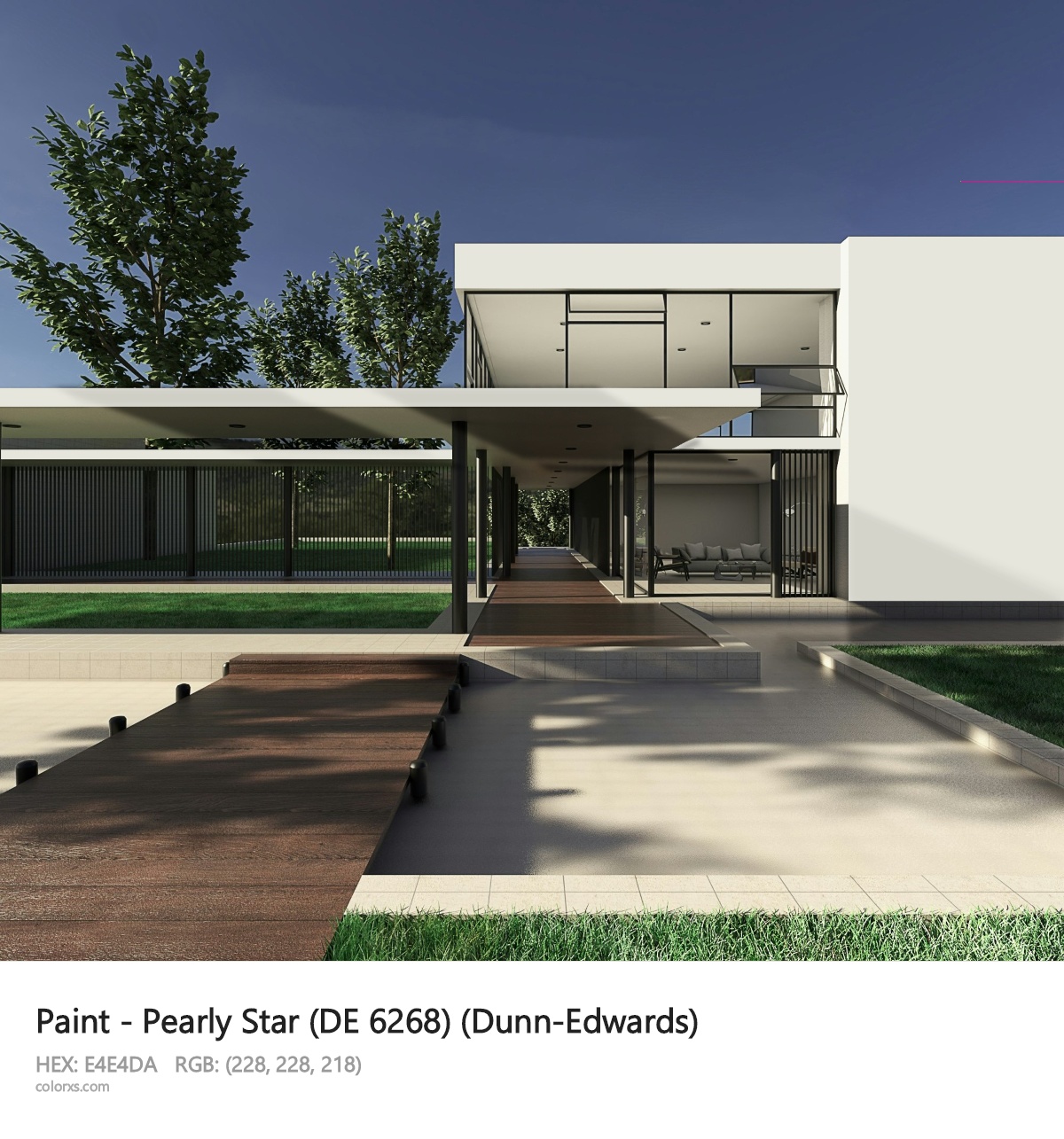 Dunn-Edwards Pearly Star (DE 6268) Paint exterior design modern house with walkway