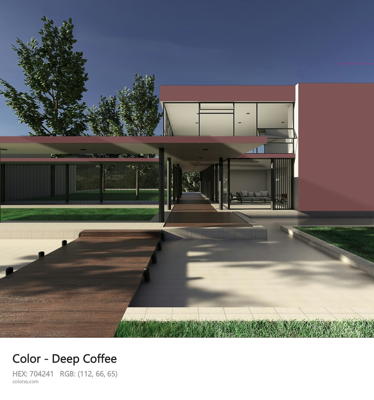 Deep Coffee Color exterior design modern house with walkway