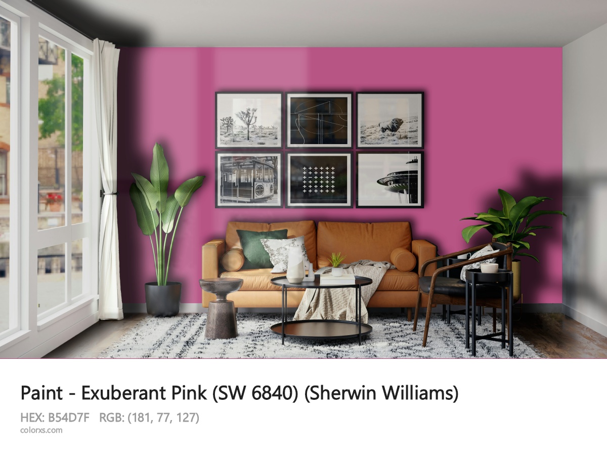 Sherwin Williams Exuberant Pink (SW 6840) Paint modern minimalist living room interior