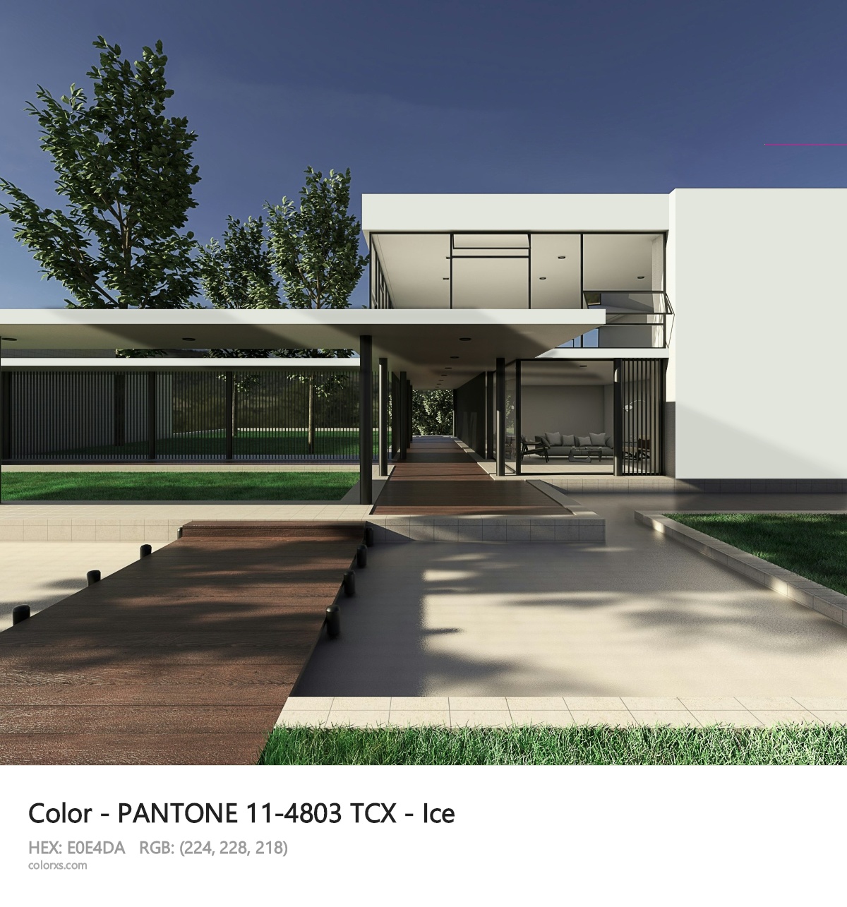 PANTONE 11-4803 TCX - Ice CMS exterior design modern house with walkway