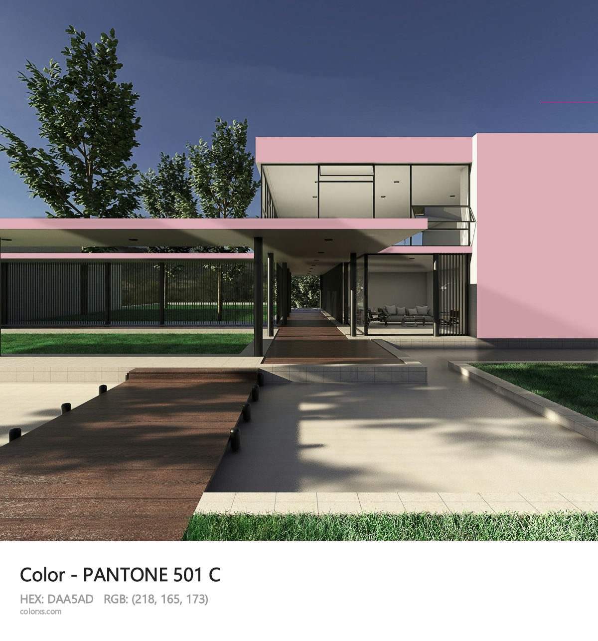 PANTONE 501 C CMS exterior design modern house with walkway