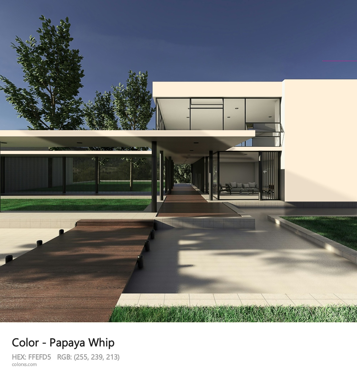 Papaya Whip Color exterior design modern house with walkway