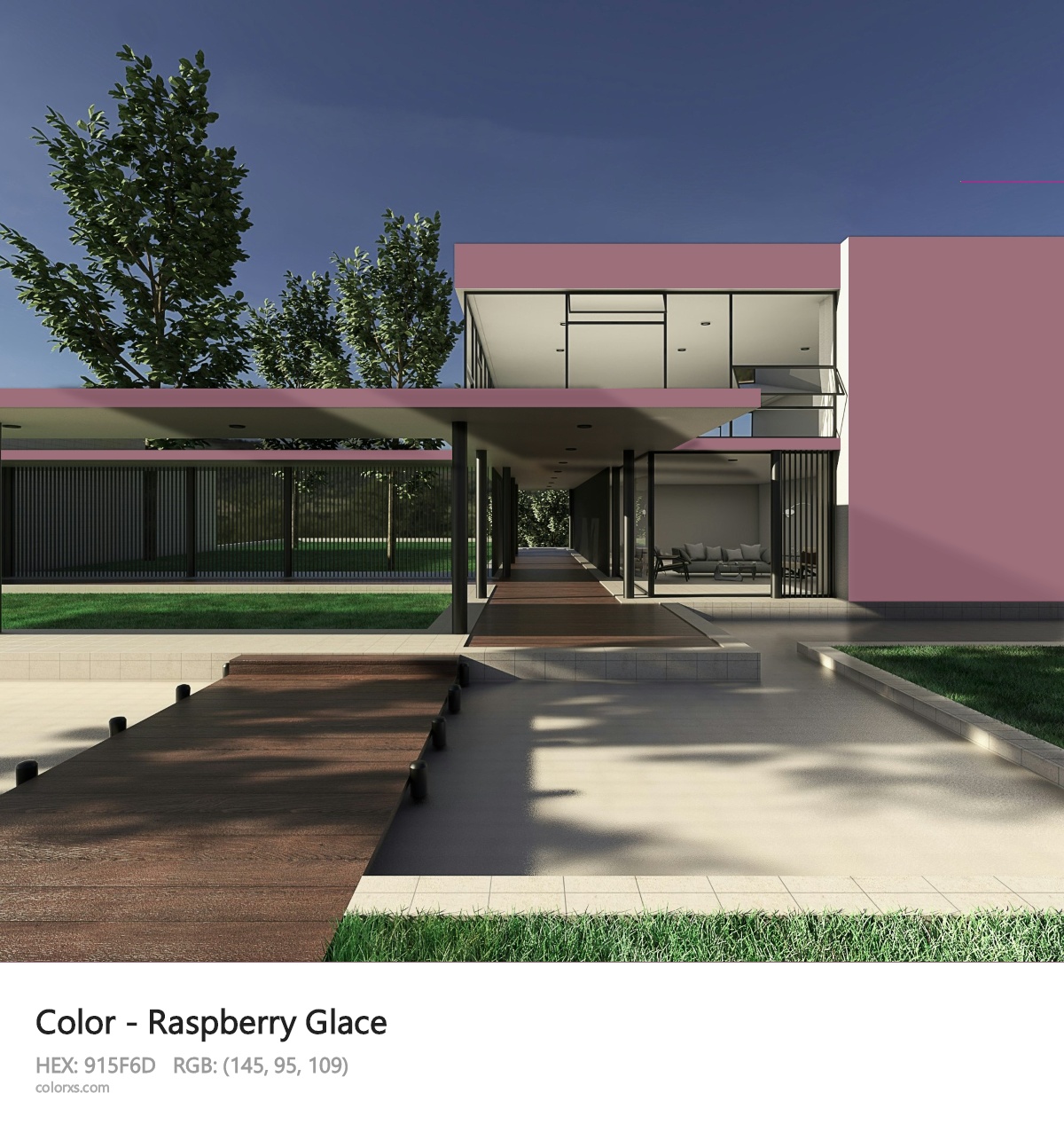 Raspberry Glace Color exterior design modern house with walkway