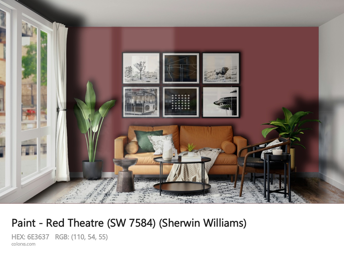 Sherwin Williams Red Theatre (SW 7584) Paint modern minimalist living room interior