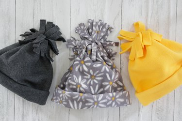 three no-sew fleece hats