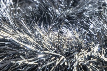 Close-up of a silver tinsel garland