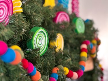 close-up of Candy Land fireplace garland