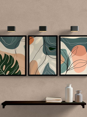 Conjunto 3 quadros decorativos abstrato folhagens