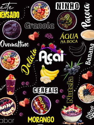 Papel adesivo açaíteria sorvete açaí lavável decoração 3m