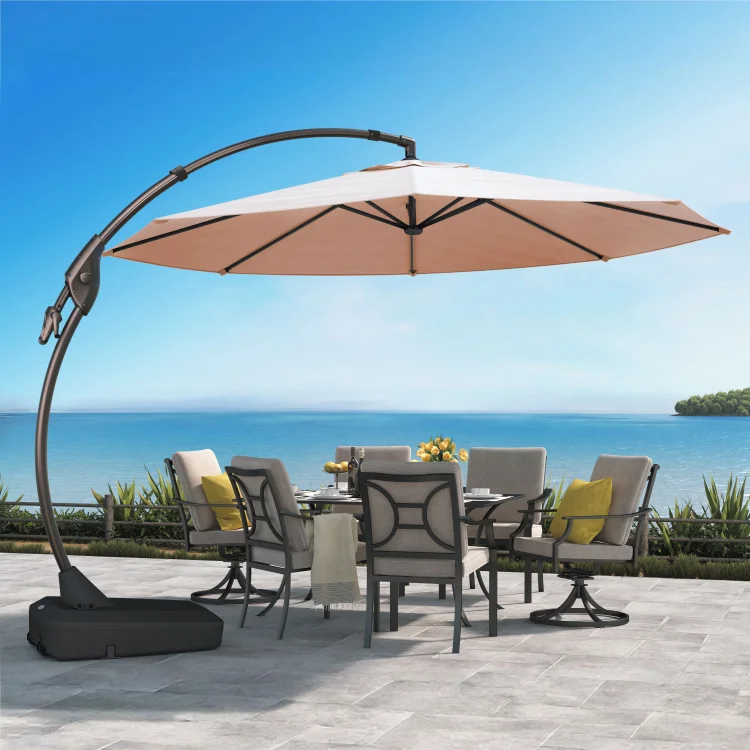 Grand Patio 12 FT Deluxe NAPOLI SUNBRELLA Cantilever Umbrella Curvy Aluminum Offset Umbrella with Base