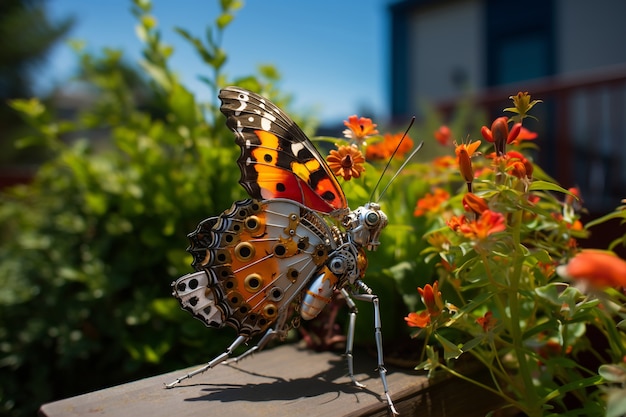 Insecto robótico con flores.