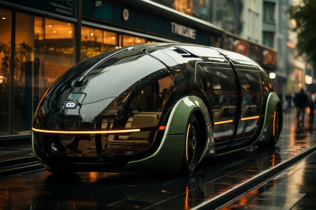 Medio de transporte futurista en una ciudad ultra moderna