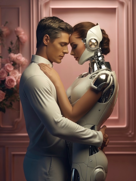 Una pareja romántica futurista de tomas medias