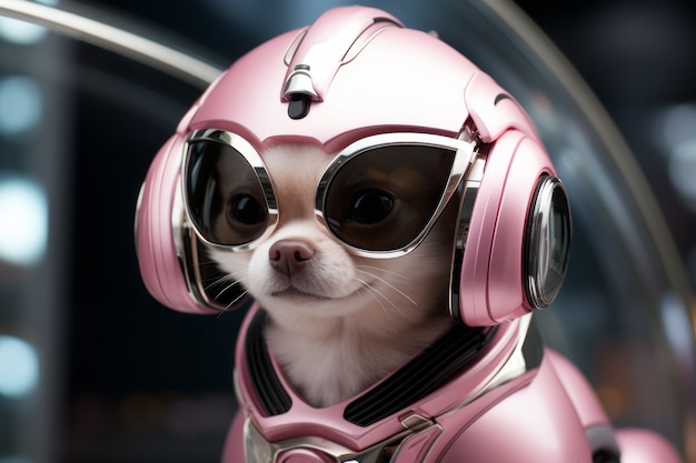 El perro adorable de estilo futurista