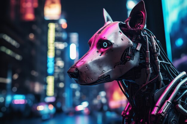 Perro de estilo futurista con traje de robot