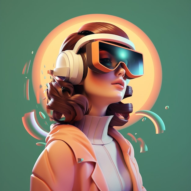 Representación 3D de mujer con gafas VR