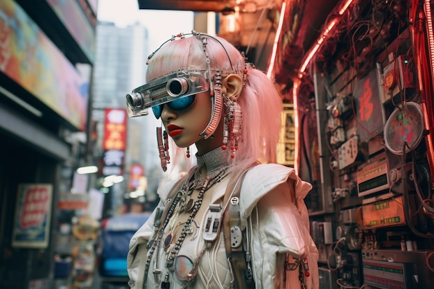 Retrato de mujer guerrera cyberpunk