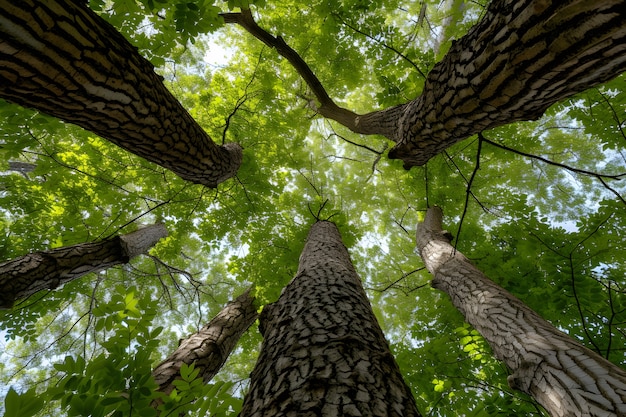 Perspettiva a basso angolo di un albero con un bellissimo baldacchino