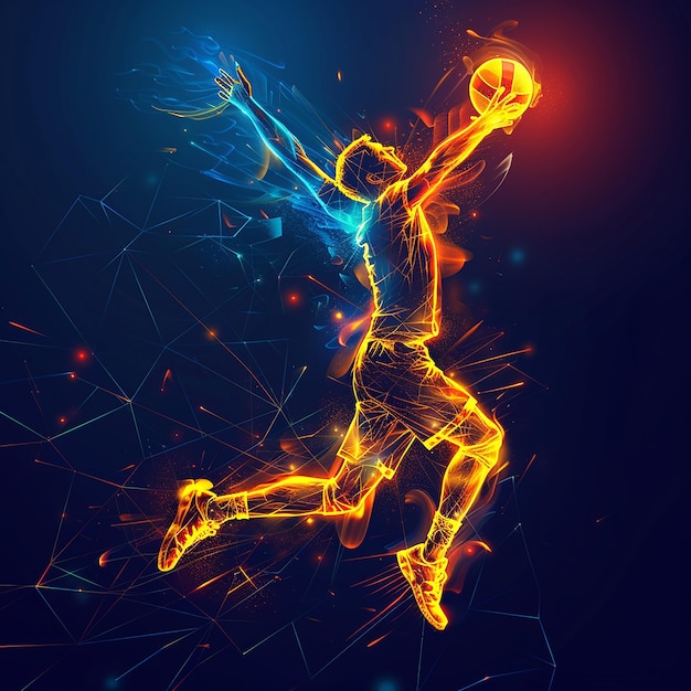 Arte creativa del fuoco con un giocatore di pallavolo in movimento