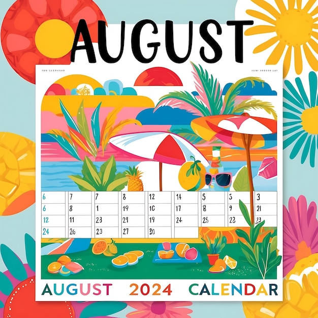 Design elegante del calendario agosto 2024 per uso domestico e d'ufficio