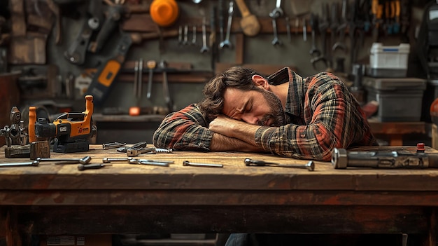 Il proprietario del negozio dorme mentre legge un manuale