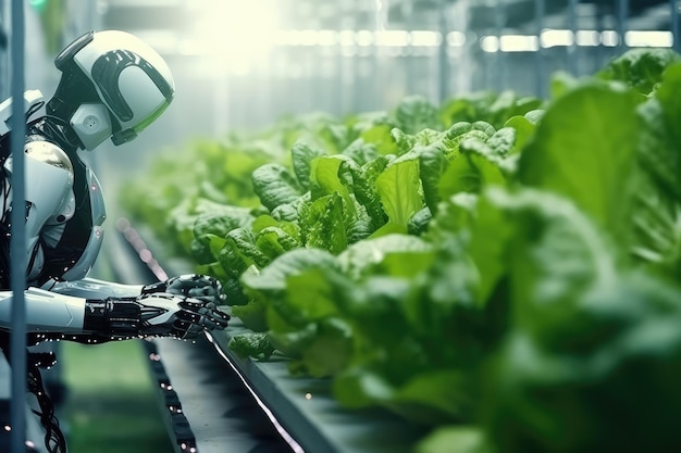 Concepto de agricultores robóticos inteligentes de IA Tecnología agrícola