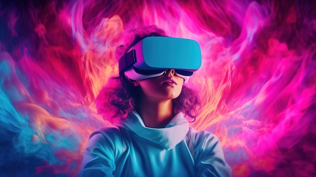 Explorando el metaverso futurista con IA generativa de auriculares VR