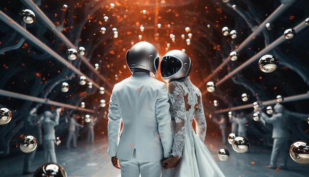 Fotógrafo de bodas en el espacio boda futurista