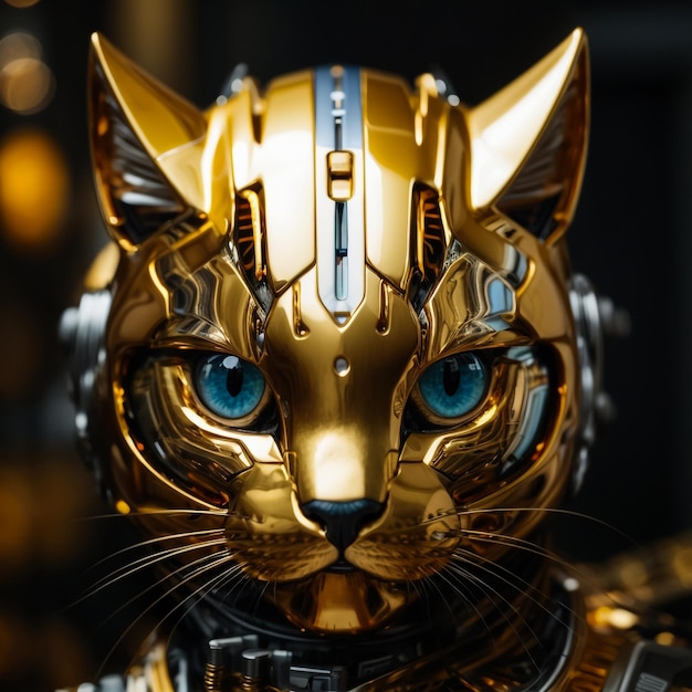 Un gato con una armadura de oro y un casco