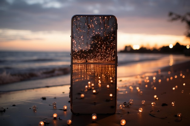 Modelo de historias de amor en la playa con IA generativa al atardecer